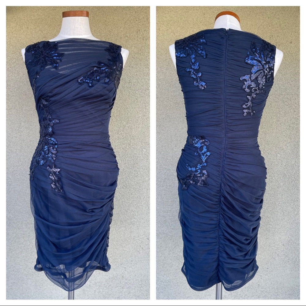 TADASHI Size 6 Brown Ruched Silk V-Neck Sleeveless Cocktail Dress main image 1